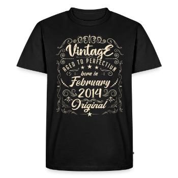 Vintage Born in February 2014 Anniversary February - Men's Premium Organic T-Shirt - black - Front - Nico (187cm)