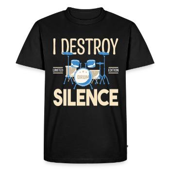 I destroy silence. Cadeau batteur, Cadeau musicien - T-shirt Premium bio Homme - noir - Devant - Nico (187cm)