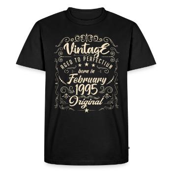 Vintage Born in February 1995 Anniversary February - Men's Premium Organic T-Shirt - black - Front - Nico (187cm)
