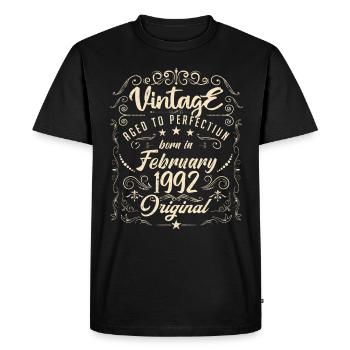 Vintage Né(e) en Février 1992 anniversaire février - T-shirt Premium bio Homme - noir - Devant - Nico (187cm)