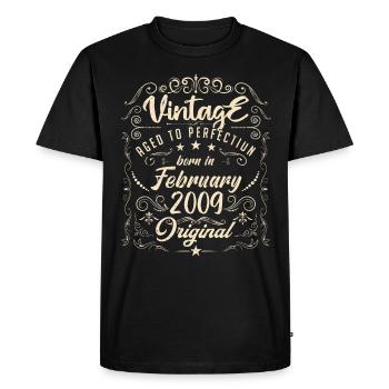 Vintage Born in February 2009 Anniversary February - Men's Premium Organic T-Shirt - black - Front - Nico (187cm)