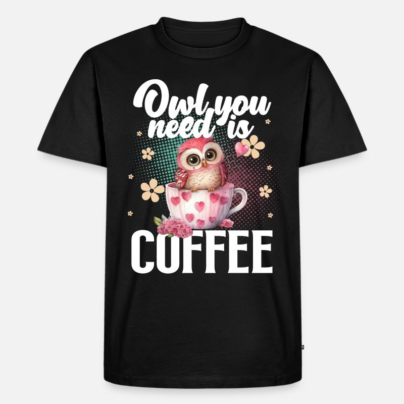 Eule Kaffee - Männer Premium Bio T-Shirt - Schwarz