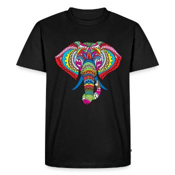 Elephant Hindu symbol colorful pattern animal gift - Men's Premium Organic T-Shirt - black - Front - Nico (187cm)