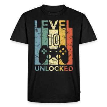 Cadeau débloqué 10e anniversaire niveau 10 - T-shirt Premium bio Homme - noir - Devant - Nico (187cm)