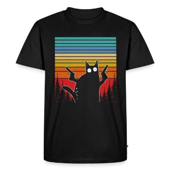 Chat sagittaire chat rétro chat coucher de soleil - T-shirt Premium bio Homme - noir - Devant - Nico (187cm)