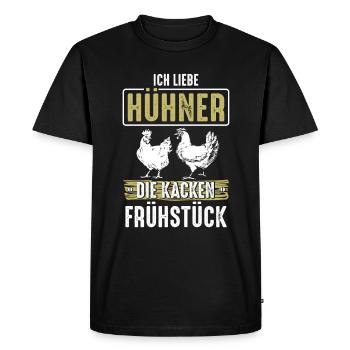 J’aime les poulets qui chient le petit déjeuner - T-shirt Premium bio Homme - noir - Devant - Nico (187cm)