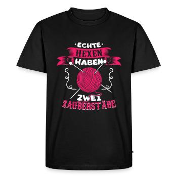 Les vraies sorcières ont deux baguettes de crochet tricot - T-shirt Premium bio Homme - noir - Devant - Nico (187cm)