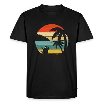 Pew Pew Vintage crazy cat palm tree cats graphic - Men's Premium Organic T-Shirt - black - Front - Nico (187cm)