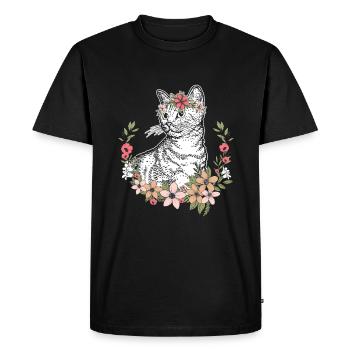 Chat avec fleurs Filles - Félins - T-shirt Premium bio Homme - noir - Devant - Nico (187cm)