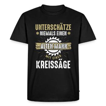 Unterschätze niemals einen alten Mann Kreissäge - Männer Premium Bio T-Shirt - Schwarz - Vorne - Nico (187cm)