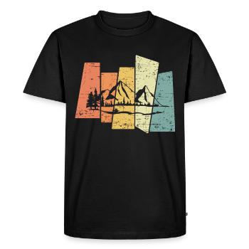 Retro Vintage Landscape Mountains Forest Lake Walkers - Men's Premium Organic T-Shirt - black - Front - Nico (187cm)