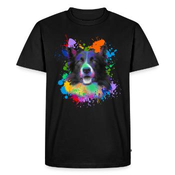 Border Collie Chien amoureux des animaux Chiens Peinture à l’eau - T-shirt Premium bio Homme - noir - Devant - Nico (187cm)