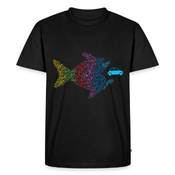 Poisson mange voiture vélo cycliste environnement climat - T-shirt Premium bio Homme - noir - Devant - Nico (187cm)
