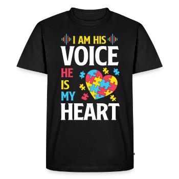I Am His Voice Autism Awareness Yellow Ribbon - Men's Premium Organic T-Shirt - black - Front - Nico (187cm)