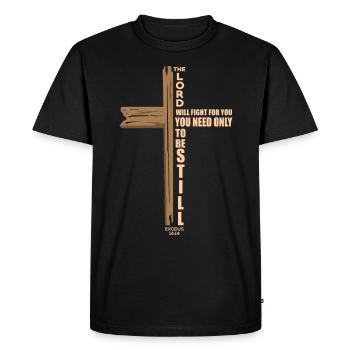 The Lord Will Fight For You Christian Cross Jesus - T-shirt Premium bio Homme - noir - Devant - Nico (187cm)