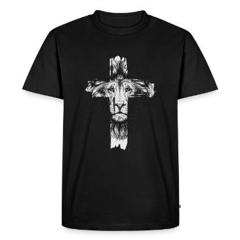 Lion Croix Dieu Eglise religion chrétienne Lion - T-shirt Premium bio Homme - noir - Devant - Nico (187cm)