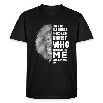 I Can Do All Things Through Christ Religious Lion - Men's Premium Organic T-Shirt - black - Front - Nico (187cm)