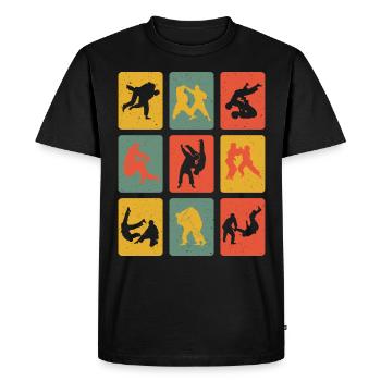 Rétro Judo Judoka Sports de combat Vintage Judo Combattants - T-shirt Premium bio Homme - noir - Devant - Nico (187cm)