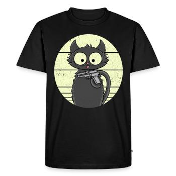 Cat Pew Pew Crazy Cat Gun Funny Cat - Men's Premium Organic T-Shirt - black - Front - Nico (187cm)
