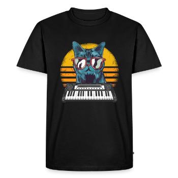 Analog Synthesizer Cat Retro Sunset - Men's Premium Organic T-Shirt - black - Front - Nico (187cm)