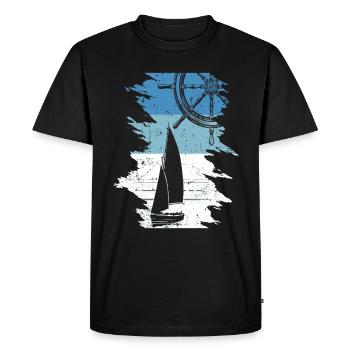 Retro Sailboat Sailing Trip Regatta Steering Wheel Sailor - Men's Premium Organic T-Shirt - black - Front - Nico (187cm)