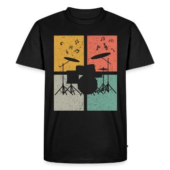 Vintage Drummer Set Musical Instrument Notes - T-shirt Premium bio Homme - noir - Devant - Nico (187cm)