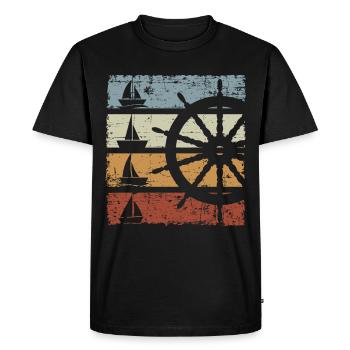 Vintage Sailboat - Men's Premium Organic T-Shirt - black - Front - Nico (187cm)