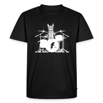 Cat Musician Drummer Punk Kitten Playing Drum - Men's Premium Organic T-Shirt - black - Front - Nico (187cm)