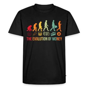 The Evolution Of Money BTC Bitcoin Crypto - Men's Premium Organic T-Shirt - black - Front - Nico (187cm)