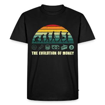 The Evolution Of Money BTC Bitcoin Crypto - Men's Premium Organic T-Shirt - black - Front - Nico (187cm)