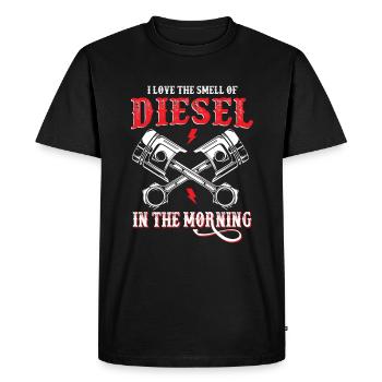 J’adore l’odeur du diesel dans le camion du matin - T-shirt Premium bio Homme - noir - Devant - Nico (187cm)