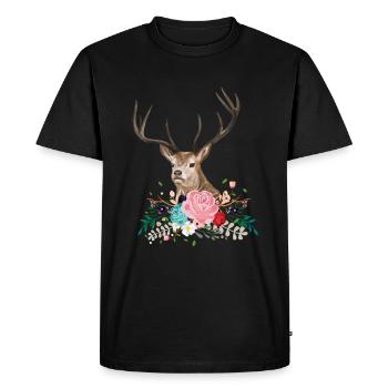 Deer Flower - Men's Premium Organic T-Shirt - black - Front - Nico (187cm)