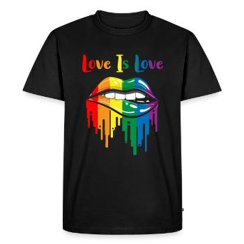 Love Is Love Gay Pride Rainbow Lips - Men's Premium Organic T-Shirt - black - Front - Nico (187cm)