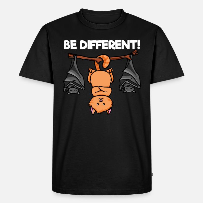 Be Different Katze mit Fledermäusen - Männer Premium Bio T-Shirt - Schwarz