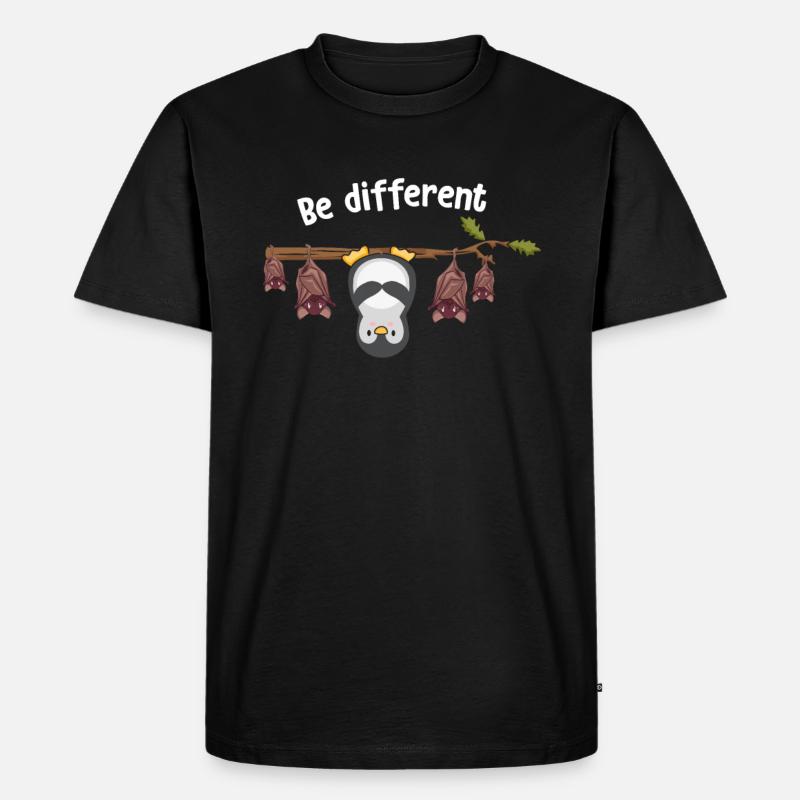Be Different Pinguin Fledermaus Tier - Männer Premium Bio T-Shirt - Schwarz