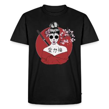 Crâne de sucre de geisha japonaise - T-shirt Premium bio Homme - noir - Devant - Nico (187cm)