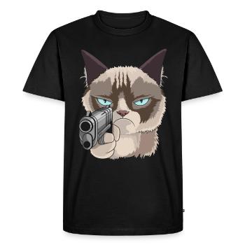 Cat with pistol - Men's Premium Organic T-Shirt - black - Front - Nico (187cm)