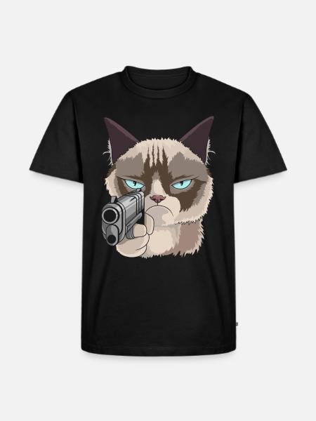 Cat with pistol - Men's Premium Organic T-Shirt - black