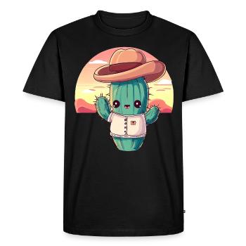 Cactus cowboy kawaii au coucher du soleil - T-shirt Premium bio Homme - noir - Devant - Nico (187cm)