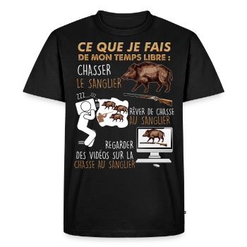 Chasse au sanglier, Blague drôle - T-shirt Premium bio Homme - noir - Devant - Nico (187cm)
