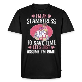 Je suis une couturière pour gagner du temps J’ai raison - T-shirt Premium bio Homme - noir - Devant - Nico (187cm)
