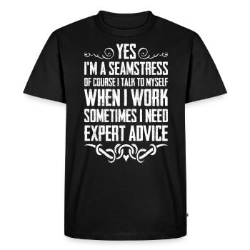 Yes I am Seamstress - Men's Premium Organic T-Shirt - black - Front - Nico (187cm)