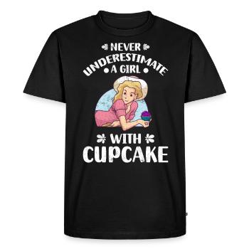 Ne sous-estimez jamais une fille avec cupcake - T-shirt Premium bio Homme - noir - Devant - Nico (187cm)