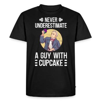 Ne sous-estimez jamais un gars avec cupcake - T-shirt Premium bio Homme - noir - Devant - Nico (187cm)