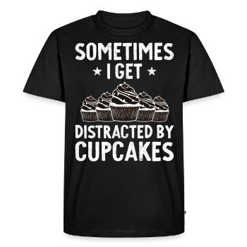 Parfois, je suis distrait par les cupcakes - T-shirt Premium bio Homme - noir - Devant - Nico (187cm)