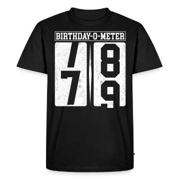 Birthday-O-Meter 79 Joyeux 79e anniversaire Célébrant - T-shirt Premium bio Homme - noir - Devant - Nico (187cm)