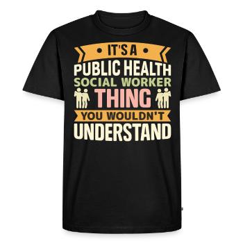 C’est une affaire de travailleur social en santé publique - T-shirt Premium bio Homme - noir - Devant - Nico (187cm)