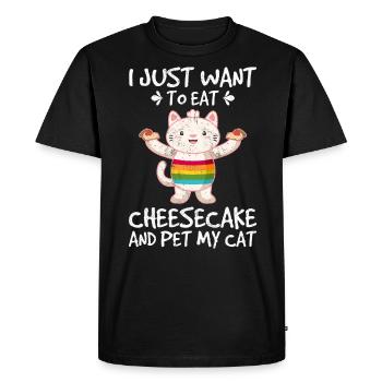 Je veux juste manger du gâteau au fromage et caresser mon chat kitty - T-shirt Premium bio Homme - noir - Devant - Nico (187cm)