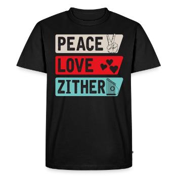 Peace Love Zither Music Instrument - Men's Premium Organic T-Shirt - black - Front - Nico (187cm)