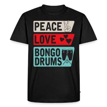 Peace Love Bongo Drums Music Instrument - Men's Premium Organic T-Shirt - black - Front - Nico (187cm)
